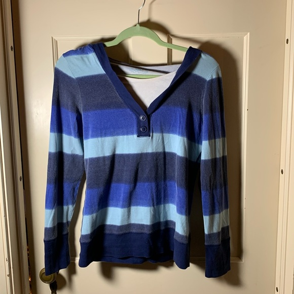 Comfy and stylish blue striped shirt with hood - Picture 1 of 4